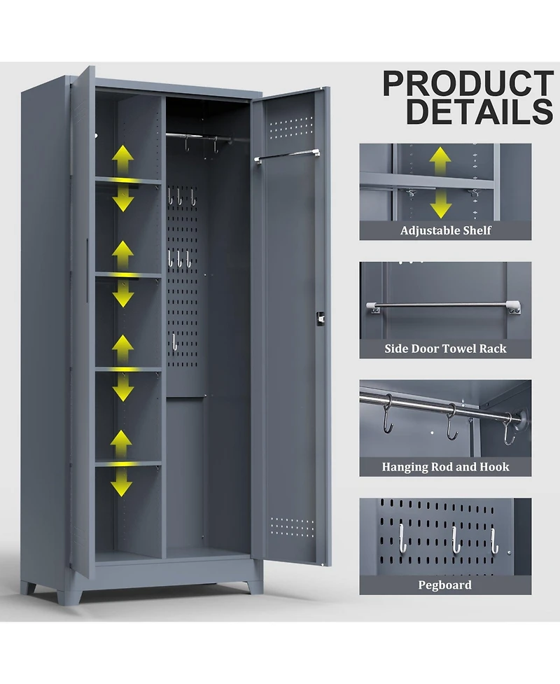 Clihome Metal Lockers Cleaning Tool Storage Cabinets With Locking Doors