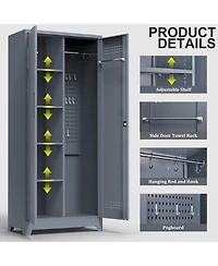 Clihome Metal Lockers Cleaning Tool Storage Cabinets With Locking Doors