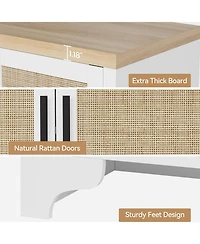 gaomon 4-Door Sideboard Buffet Cabinet, Rattan Storage Boho Entryway Console Table, Coffee Bar Station for Dinning Room, Living Room