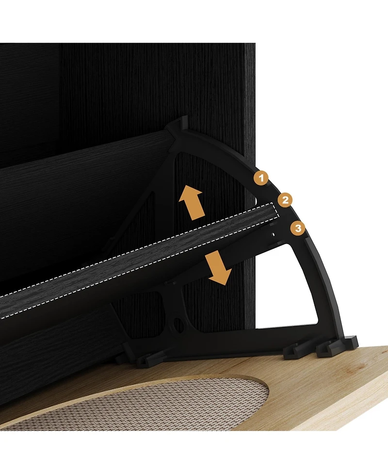 Homfan Rattan Shoe Cabinet with 2 Flip Drawers and 1 Pull-Out Drawer, Free Stand Shoe Storage Cabinet, 3 Adjustable Shelf, Narrow Shoe Cabinet