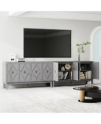 Streamdale Furniture Vintage 4-door cabinet with hand-carved geometric doors and adjustable shelves