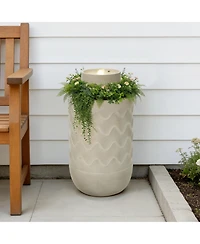 LuxenHome Outdoor Lighted Polyresin Fountain with Planter, Decorative Garden Accent