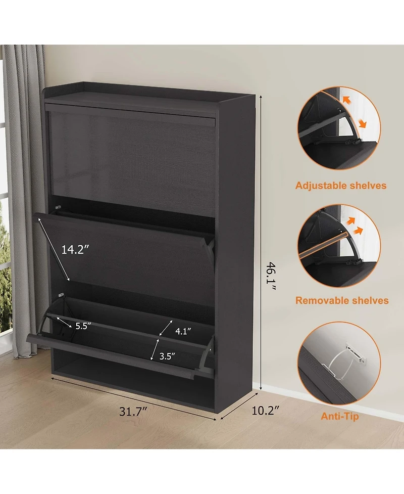 Homfan Shoe Cabinet with Flip Drawers, Hidden Shoe Storage Organizer for Entryway, Wooden Shoe Rack with Adjustable Shelf