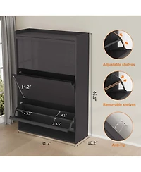 Homfan Shoe Cabinet with Flip Drawers, Hidden Shoe Storage Organizer for Entryway, Wooden Shoe Rack with Adjustable Shelf