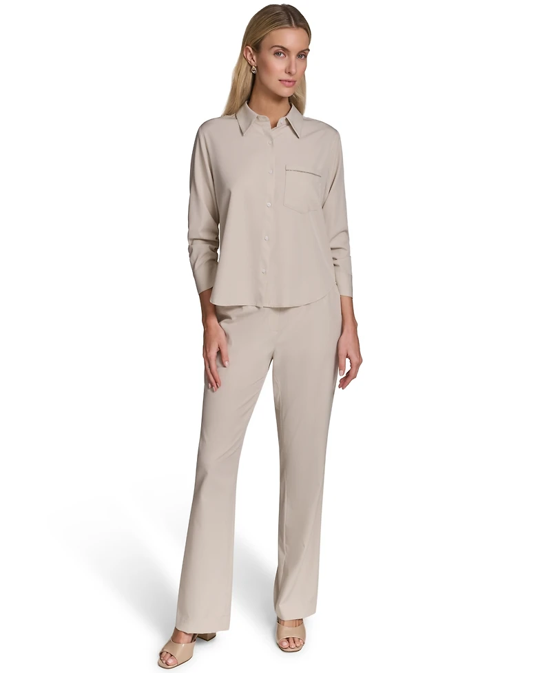 Calvin Klein Petite Collared Button-Down Blouse Top