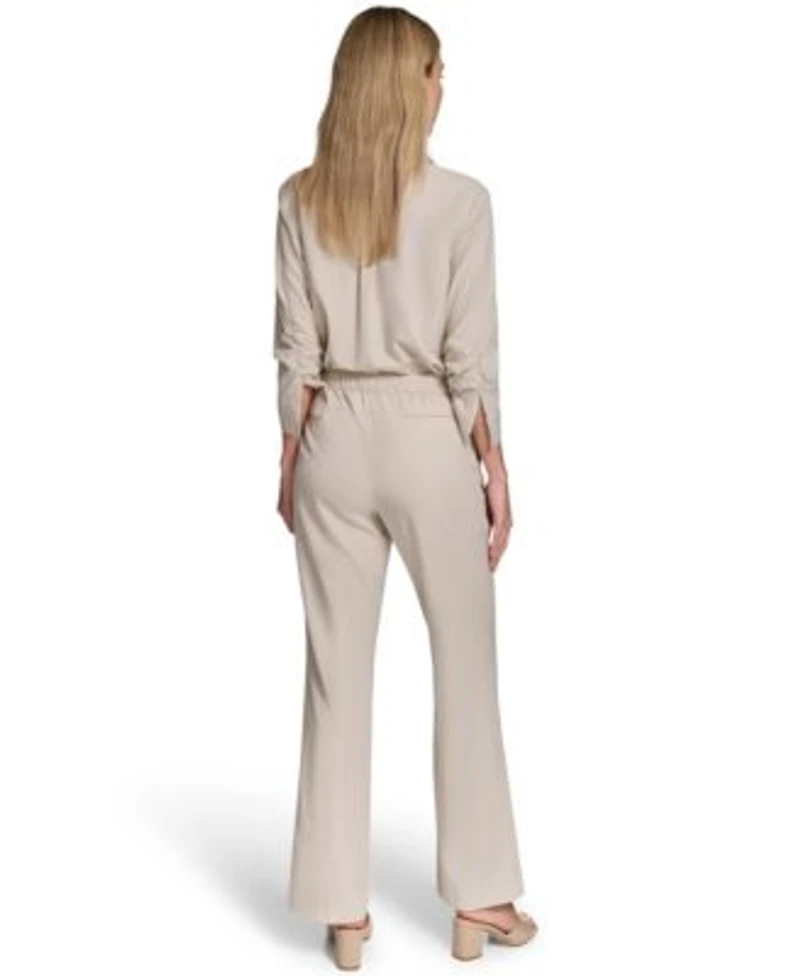 Calvin Klein Petite Collared Button Down Blouse Top Pull On Straight Leg Pants