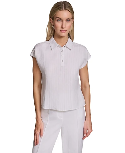 Calvin Klein Petite Short-Sleeve Collared Top