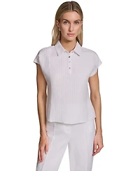 Calvin Klein Petite Short-Sleeve Collared Top