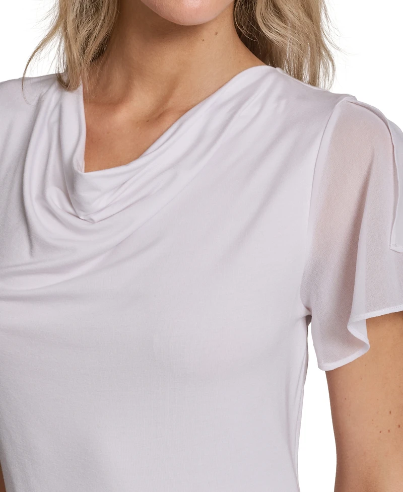 Calvin Klein Petite Cowl Neck Short-Sleeve Top