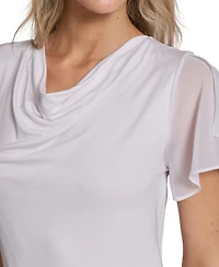 Calvin Klein Petite Cowl Neck Short-Sleeve Top