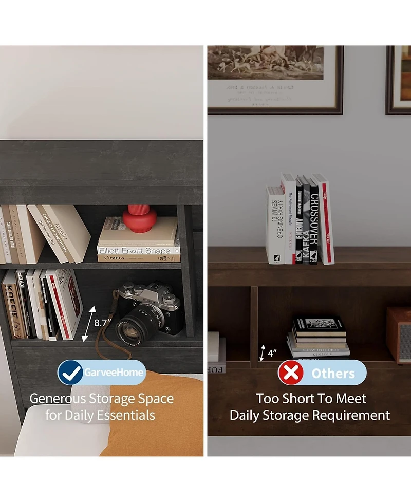 gaomon Full Bed Frame with Storage Bookcase Headboard & 4 Drawers, Wood Platform Bed with Charging Station,No Box Spring