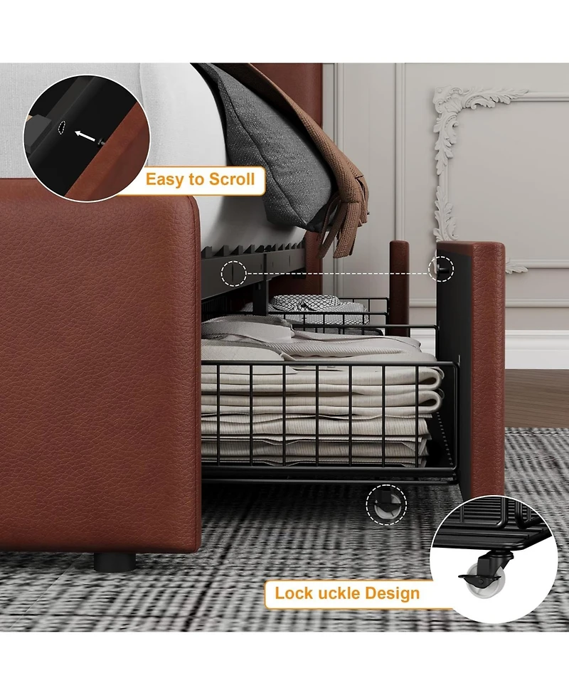 gaomon Full Upholstered Platform Bed Frame with Headboard & Storage Drawers, Wood Slats Support, Easy Assembly