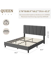gaomon Linen Upholstered Platform Bed Frame with Adjustable Headboard, Wooden Slats Support, No Box Spring Needed, Easy Assembly.