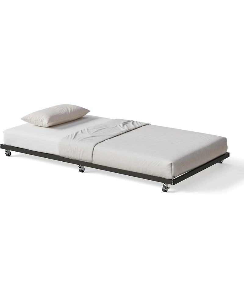 gaomon Twin Size Metal Roll-Out Trundle Bed Frame with Wheels, Strong Steel Slats Support, Space-Saving Guest Bed