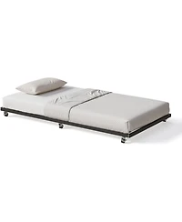 gaomon Twin Size Metal Roll-Out Trundle Bed Frame with Wheels, Strong Steel Slats Support, Space-Saving Guest Bed