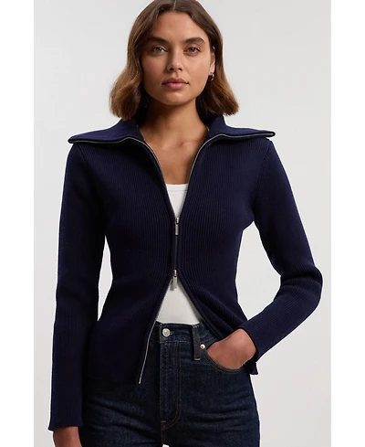 Karen Millen Women's Cotton Zip Through Collar Knit Cardigan