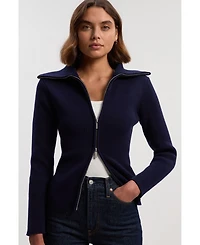 Karen Millen Women's Cotton Zip Through Collar Knit Cardigan