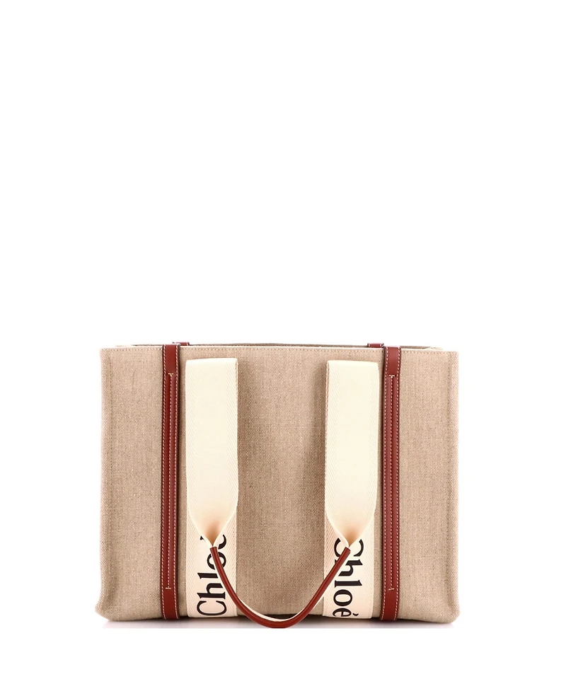 Pre-Owned Chloe Medium Woody Tote Canvas with Leather