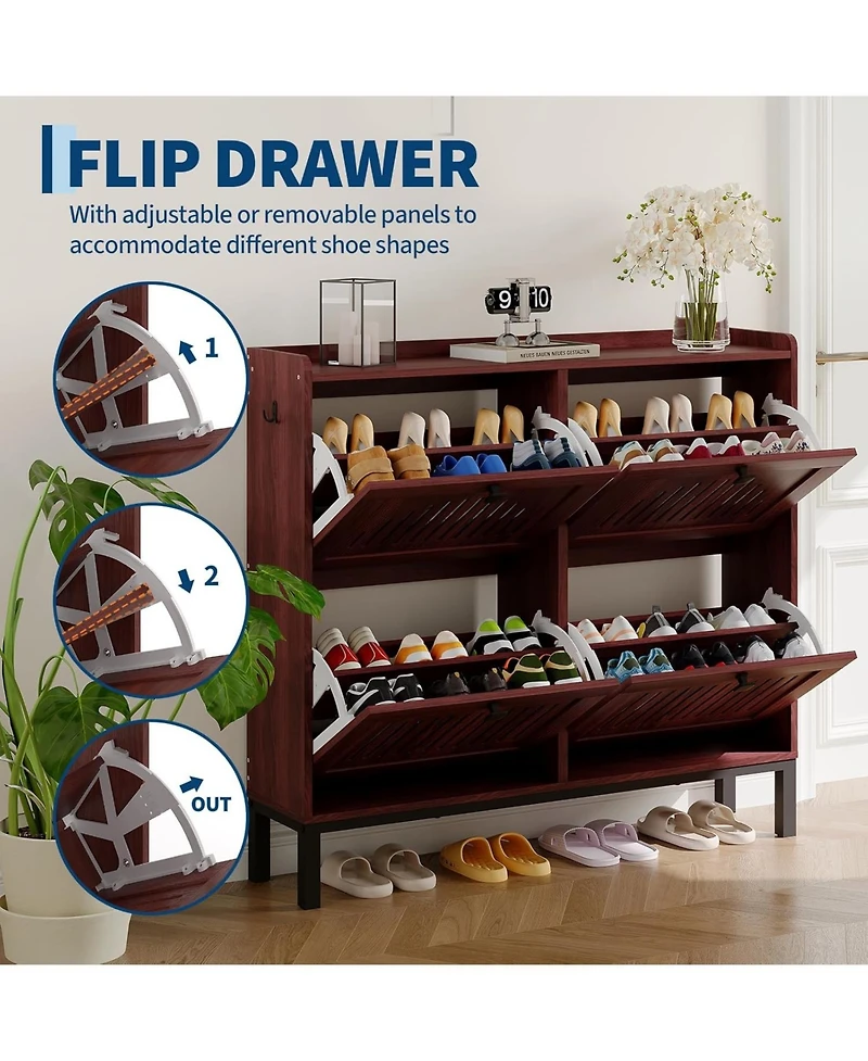 gaomon Modern Shoe Storage Cabinet with 4 Hollow-Panel Flip Drawers
