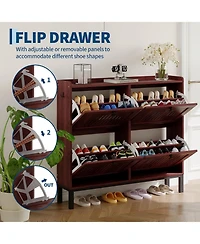 gaomon Modern Shoe Storage Cabinet with 4 Hollow-Panel Flip Drawers