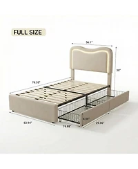 gaomon Full Boucle Bed Frame with 2 Storage Drawers, Led Headboard, Upholstered Platform