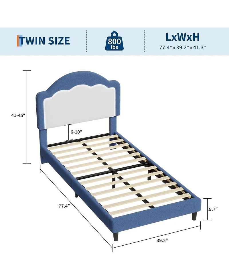 gaomon Twin Kids Upholstered Bed with Led Headboard, Plush Sherpa Fabric, Wooden Slats Support