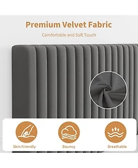gaomon Queen Size Velvet Platform Bed Frame with Vertical Channel Tufted Adjustable Headboard, Wooden Slats Support, No Box Spring