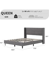 gaomon Velvet Bed Frame with Wingback Headboard, Upholstered Platform Bed with Wood Slats, No Box Spring Needed