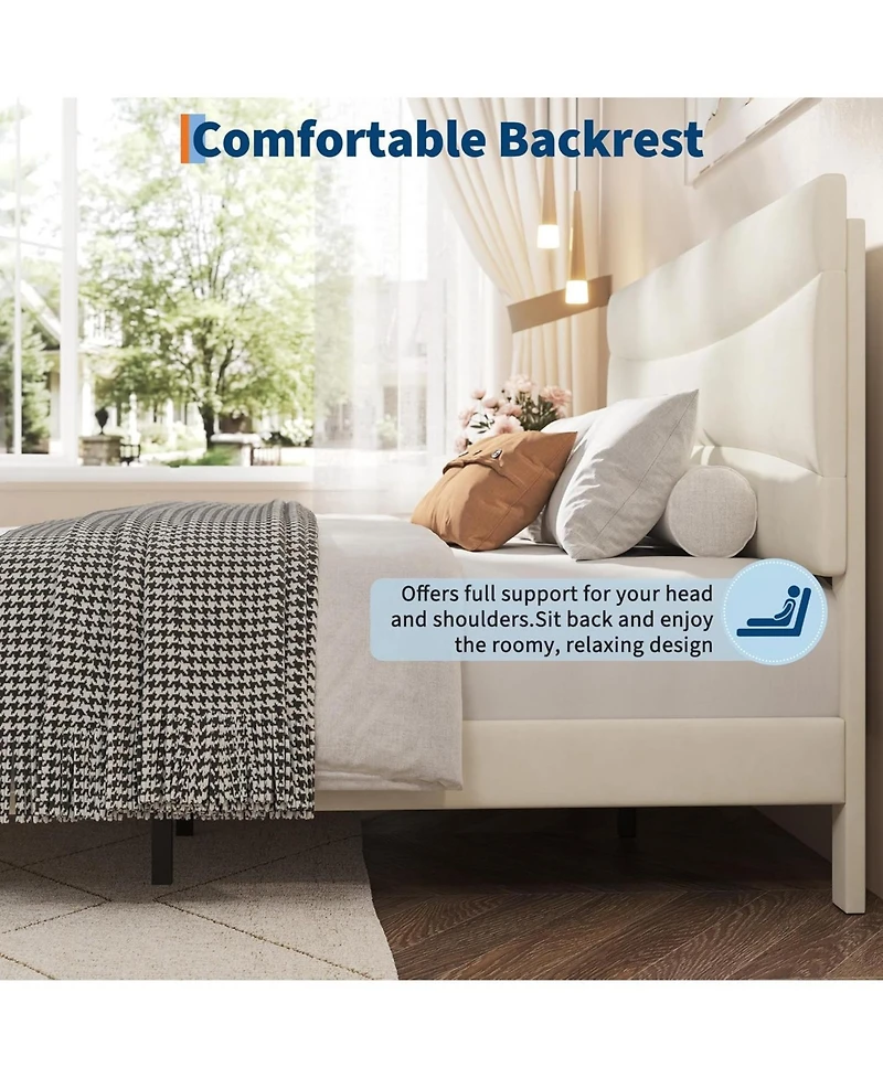 gaomon Upholstered Bed Frame with Headboard, Platform Bed with Wood Slats Support, No Box Spring Needed