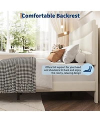 gaomon Upholstered Bed Frame with Headboard, Platform Bed with Wood Slats Support, No Box Spring Needed