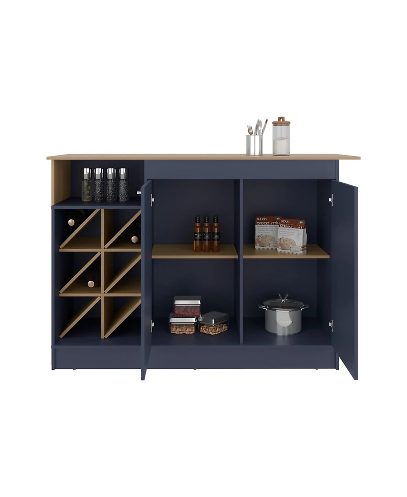 Fm Furniture Oker kitchen cabinet with island, bottle rack, and shelves for organizing your home