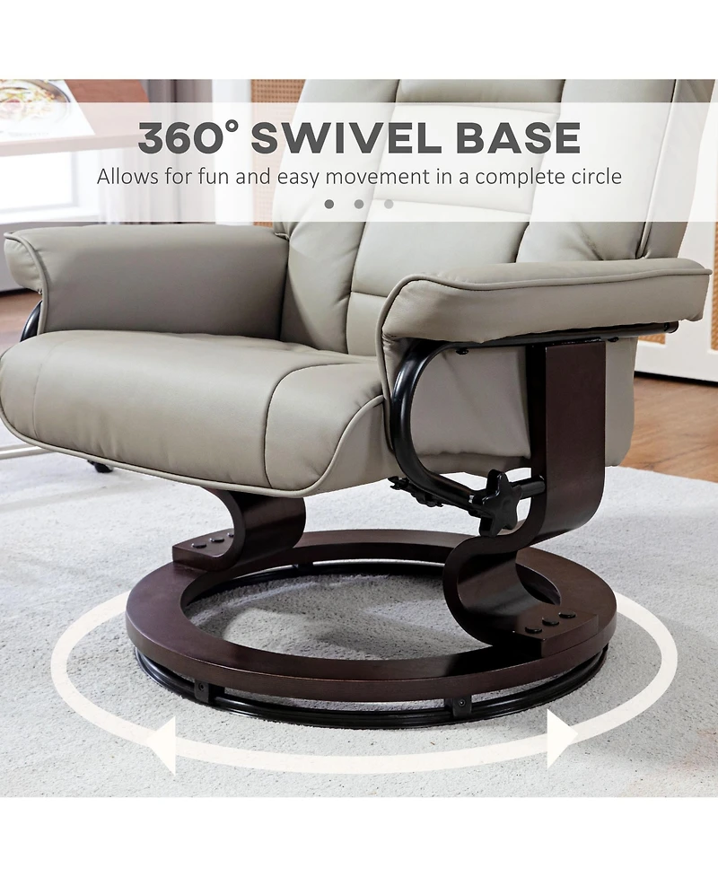 Homcom Swivel Recliner with Ottoman, Faux Leather Reclining Chair, Gray