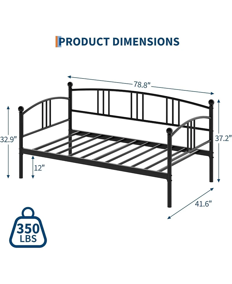 gaomon Twin Metal Daybed Frame with Arched Headboard, Steel Slat Support Sofa Bed, No Box Spring Needed, Easy Assembly