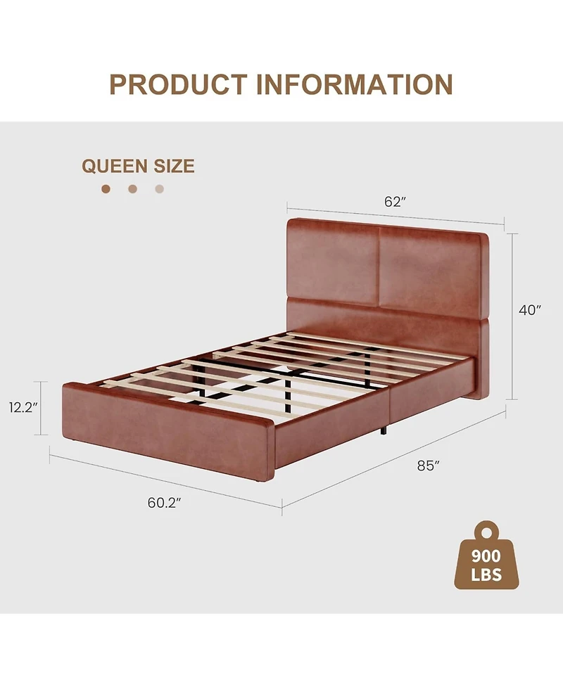 gaomon Queen Upholstered Platform Bed Frame with Headboard, Wood Slats Support, Easy Assembly