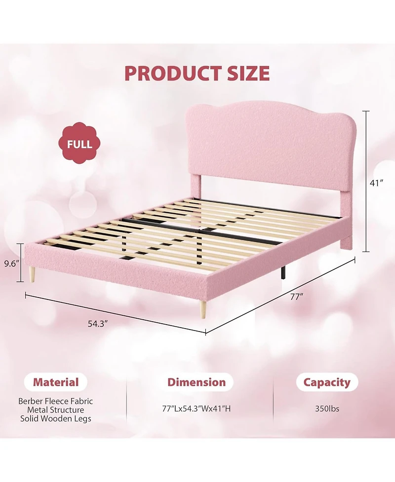 gaomon Kids Velvet Upholstered Bed Frame Scallop Headboard Platform Wood Slats Noise Free No Box Spring