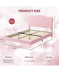 gaomon Kids Velvet Upholstered Bed Frame Scallop Headboard Platform Wood Slats Noise Free No Box Spring