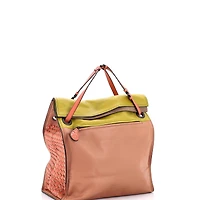 Pre-Owned Bottega Veneta Palio Fold Over Tote Colorblock Nappa Leather With Intrecciato Detail