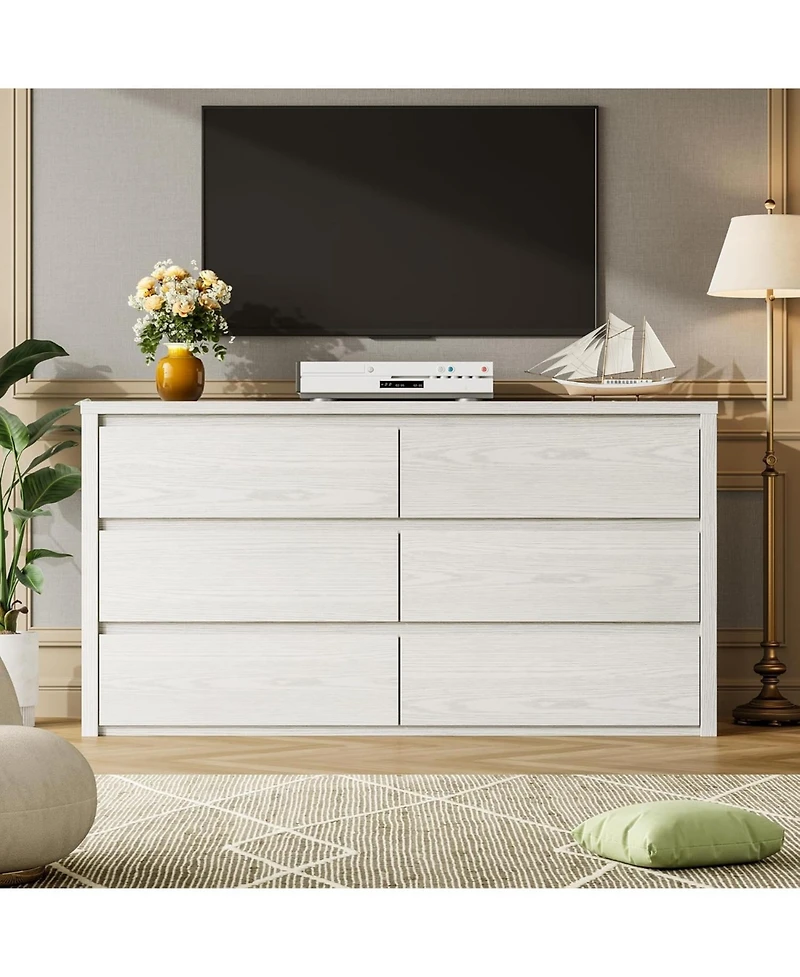 gaomon Farmhouse 6 Drawer Dresser Handle Free Storage with Anti Tip