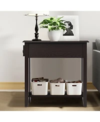 Gymax Set of 2 Nightstand 2 Tier End Bedside Sofa Side Table w/Drawer andShelf