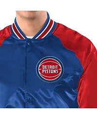 Starter Men's Blue/Red Detroit Pistons Inductee Raglan Full-Snap Varsity Jacket