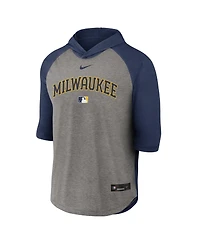 Nike Men's Navy Milwaukee Brewers Authentic Collection Flux Dri-fit Raglan 3/4-Sleeve Hooded T-Shirt