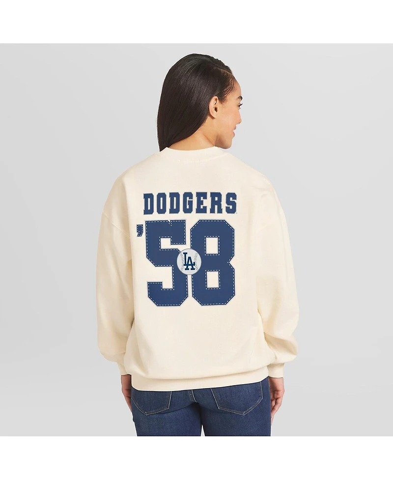 Wear by Erin Andrews Women's Cream Los Angeles Dodgers Heavyweight Crew Neck Sweatshirt