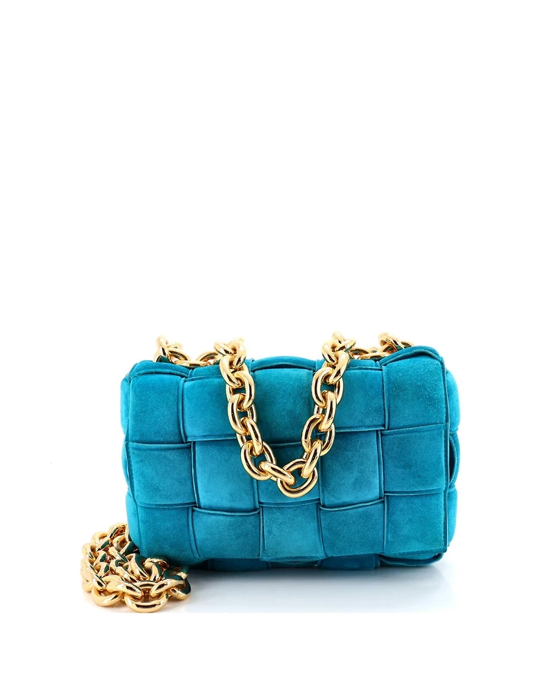 Pre-Owned Bottega Veneta Cassette Chain Crossbody Bag Padded Maxi Intrecciato Suede