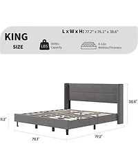 gaomon King Velvet Bed Frame with Wingback Headboard, Upholstered Platform Bed with Wood Slats