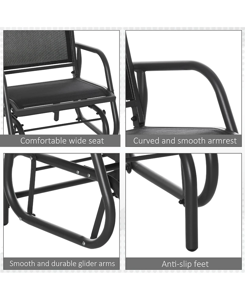 Clihome Porch Glider, Metal Frame Swing Glider Chair with Mesh Fabric, Curved