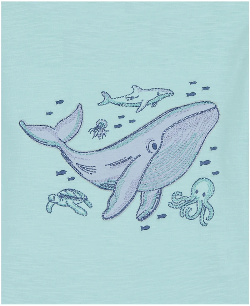 Kids Headquarters Boys' Toddler 2T-5T Short-Sleeve Ocean Animal T-Shirt and Striped Printed Shorts, 2-Piece Set