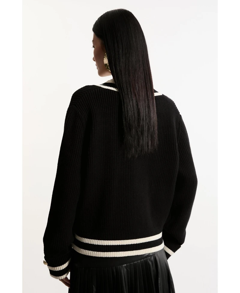 Karen Millen Women's Cotton V-Neck Knit Boxy Jumper