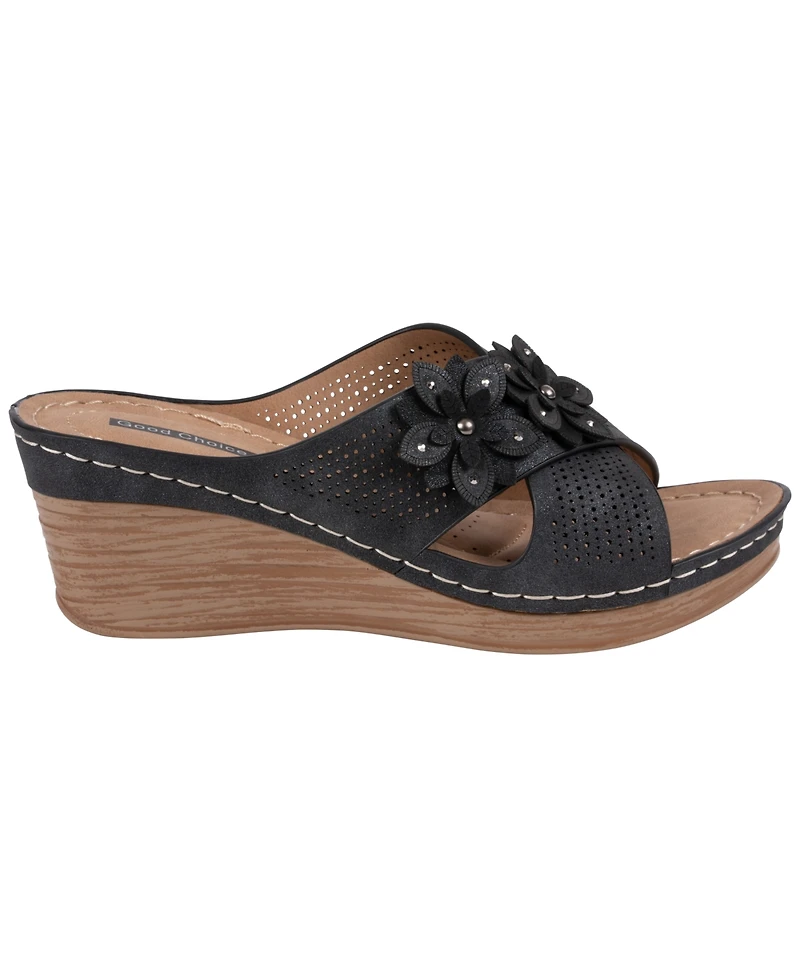 Gc Shoes Women's Nylie Floral Slip-On Wedge Sandals