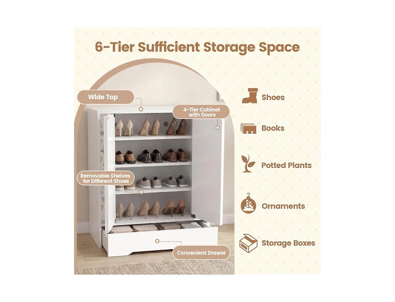 Slickblue Mirrored Shoe Cabinet 4-Tier Organizer with Large Drawer