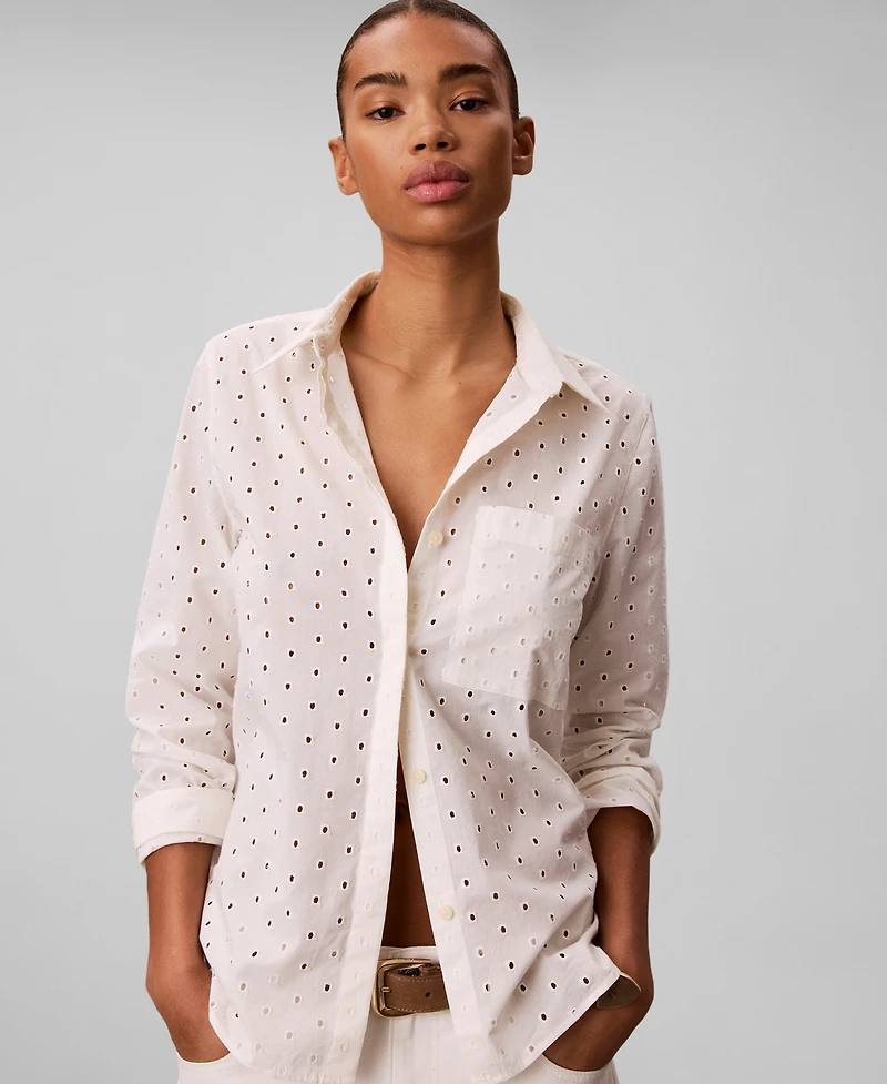 Calvin Klein Women's Long-Sleeve Classic-Fit Collared Shirt